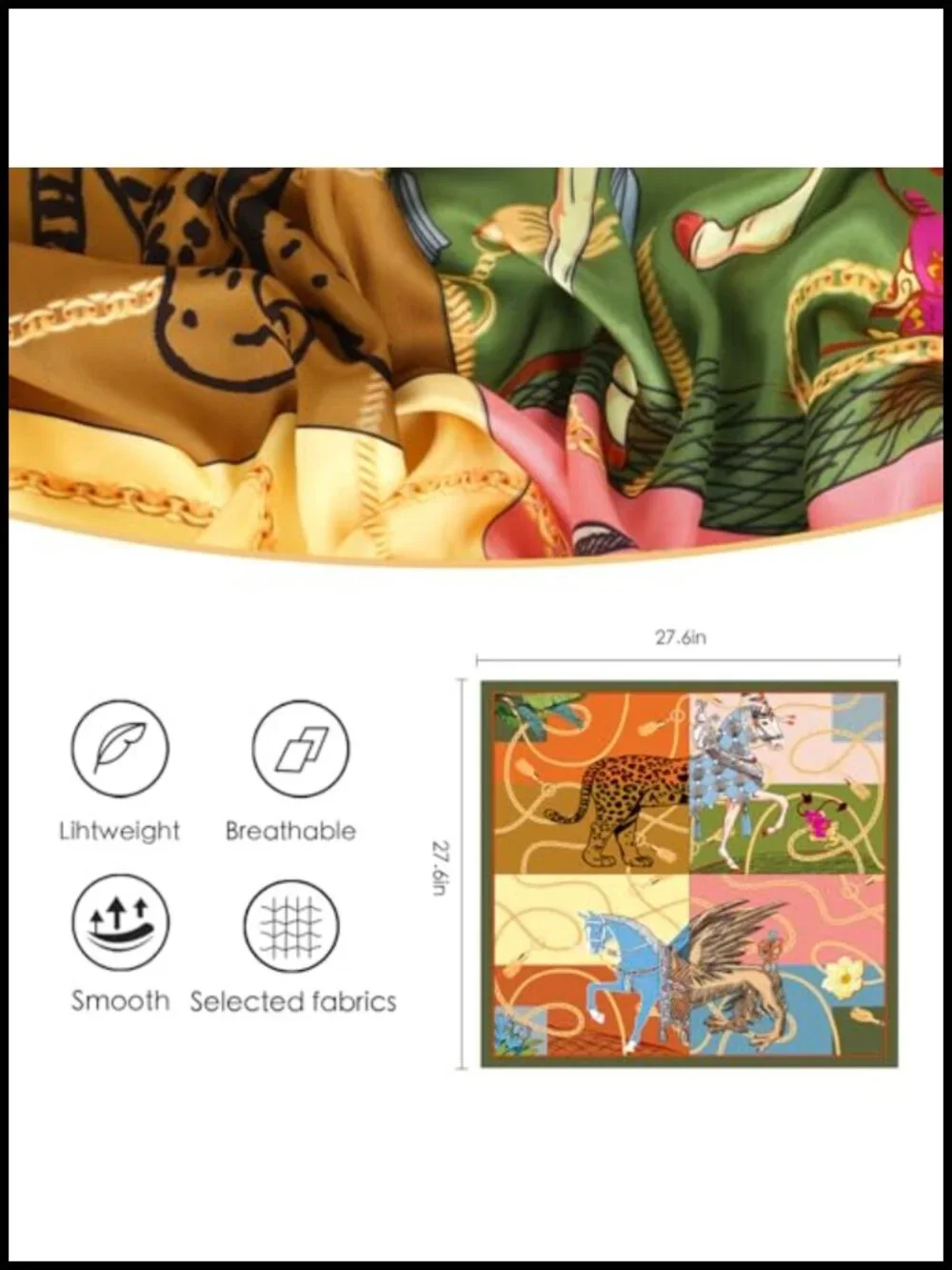 Silk-Like Square Scarf 27.5x27.5 Inches Fashion Bandana